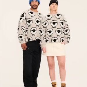 Woolrich Sheep Print Pullover Sweater Taupe Unisex Small NWT